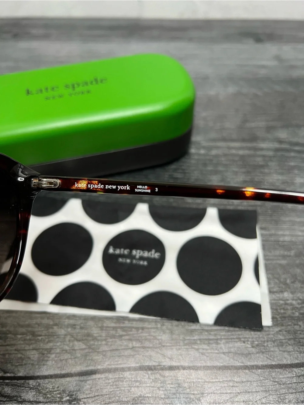 kate spade Tortoiseshell Sunglasses with Lime Green Case